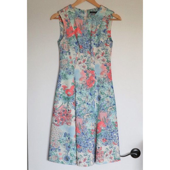Turquoise Floral Sleeveless Fit and Flare Dress - Picture 1 of 8